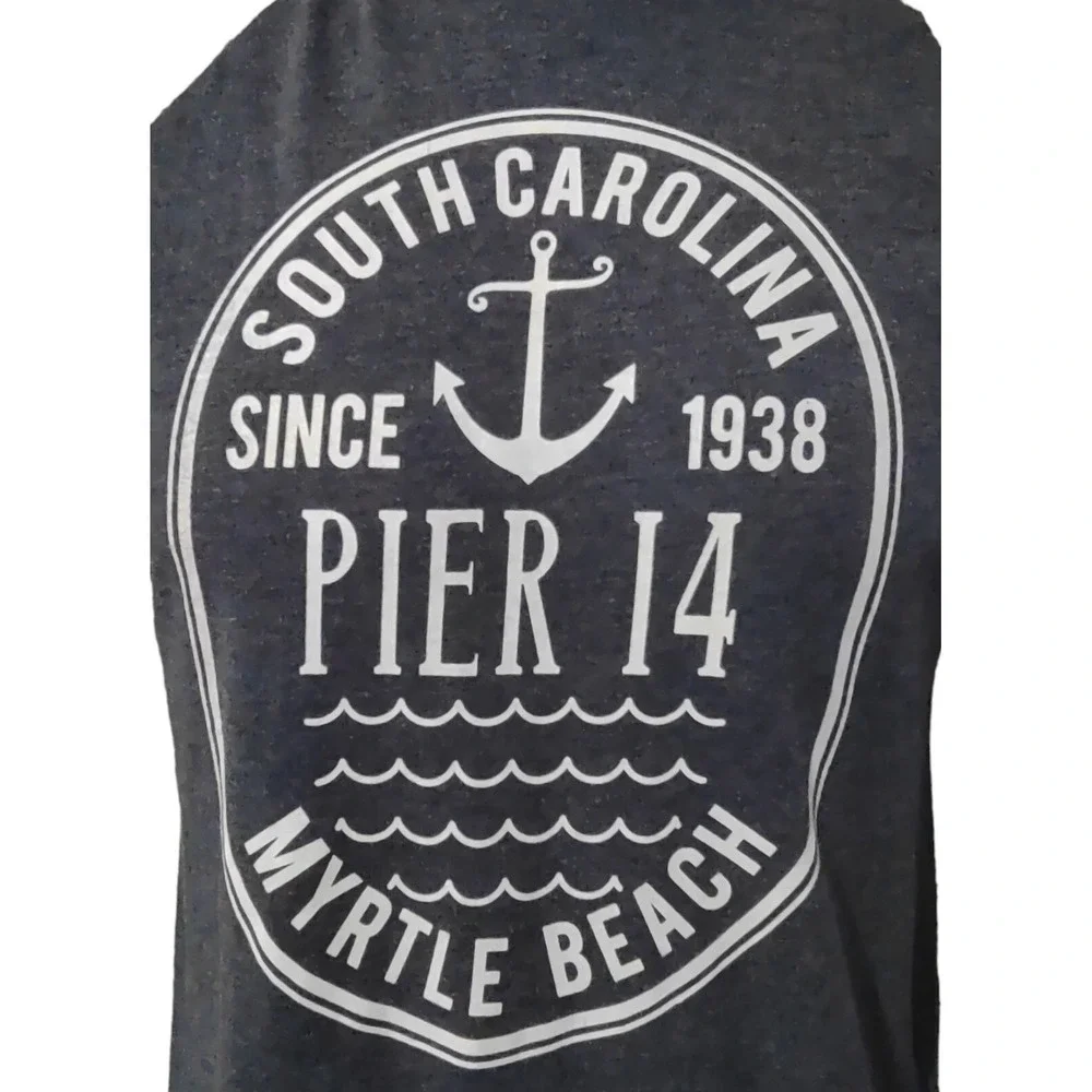 Pier 14 Myrtle Beach Hoodie Graphic Shirt M Mens Medium Navy Gray South Carolina